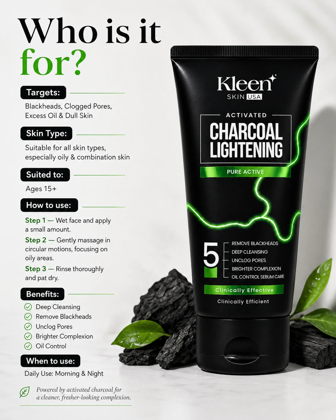 Kleen Charcoal Lightnening Face Wash